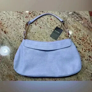 Claudia Firenze Purse Blue Medium Flap Camel Color Block 100% Leather NWT READ
